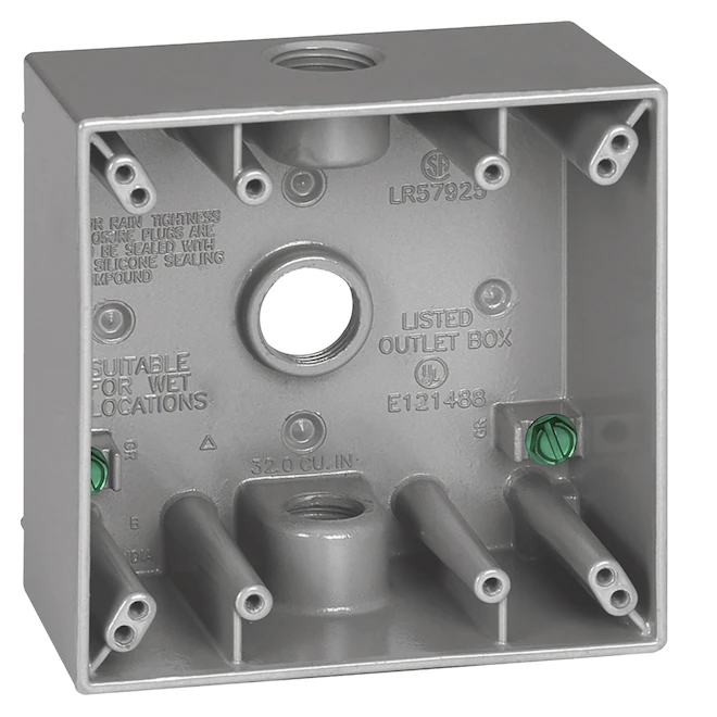 Red Dot 2-Gang Silver Metal Weatherproof Interior/Exterior New Work Standard Electrical Box