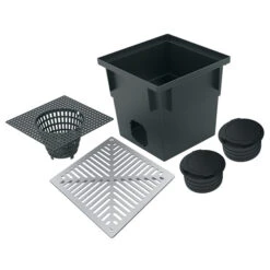 Reln Rectangle Catch Basin Kit With Metal Grate - Polypropylene - Black - 13-in L X 13-in W X 12-in D