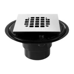 Oatey 130 ABS Drain With Square Brushed Nickel Snap-Tite Strainer - Screw-in - Black - Fits 2-in Or 3-in Dia Pipes