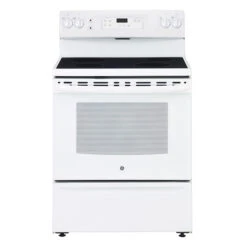 GE White Freestanding Electric Range - 4 Burner Ceramic Glass Cooktop - Automatic Shut-Off - 5-cu Ft