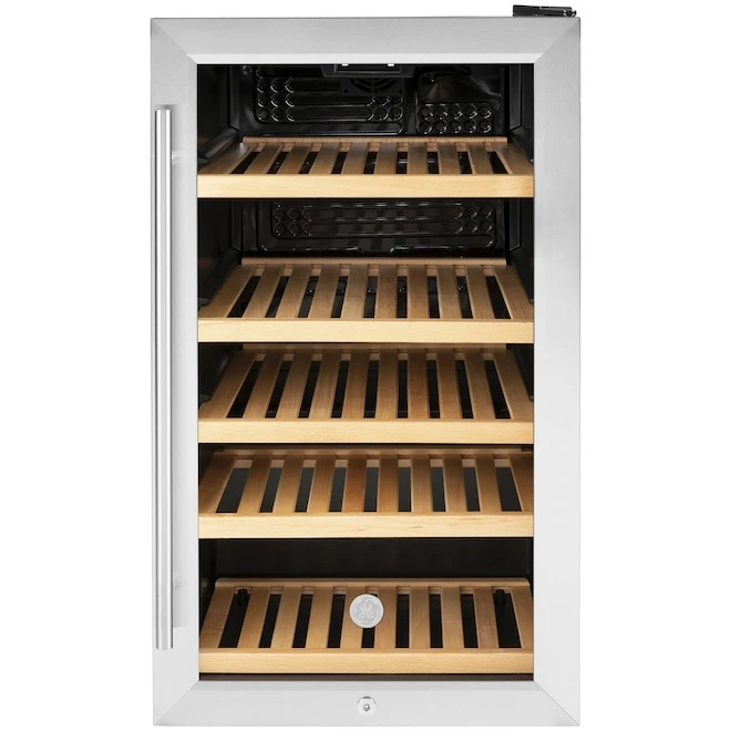 GE 31-Bottle Capacity (4.1-cu Ft) Stainless Steel Built-In/Freestanding 5-Shelf Beverage Center - Image 4