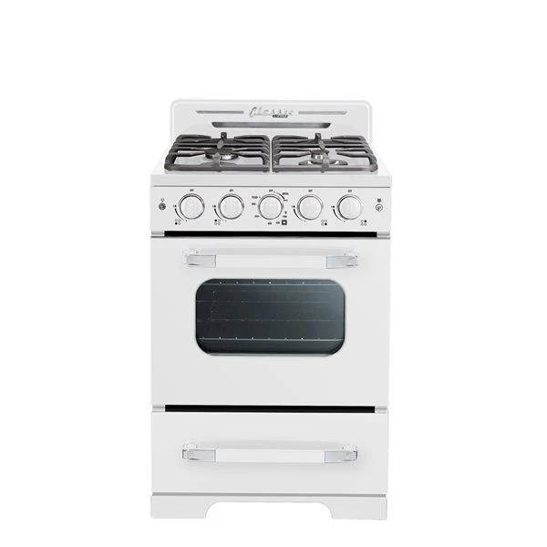 Unique Classic Retro Marshmallow White 24-in 4 Burners 2.9-cu Ft Manual Cleaning Convection Oven Freestanding Gas Range - Image 5