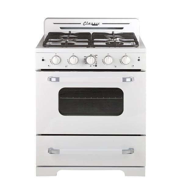 Unique Classic Retro Marshmallow White 30-in 4 Burners 3.9-cu Ft Manual Cleaning Convection Oven Freestanding Gas Range