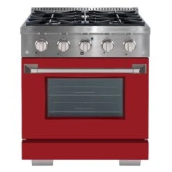 Ancona 30-in Gas Range And Convection Oven In Stainless Steel With Red Door