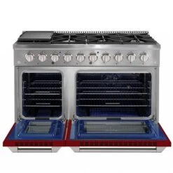 Ancona 48-in Gas Range And Double Convection Oven With Matte Red Doors