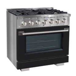 Ancona 36-in Gas Range And Convection Oven In Stainless Steel With Black Door