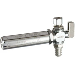 Dahl Supply Straight Stop Valve With Hammer Arrester - 1/2 Crimpex - 3/8 OD Compression - Chrome-Plated - Brass