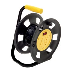 Woods Standing Storage Reel With 4 Outlets - Black/Yellow