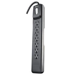 Woods 7-Outlet Power Bar With Surge Protection - 10' - Black