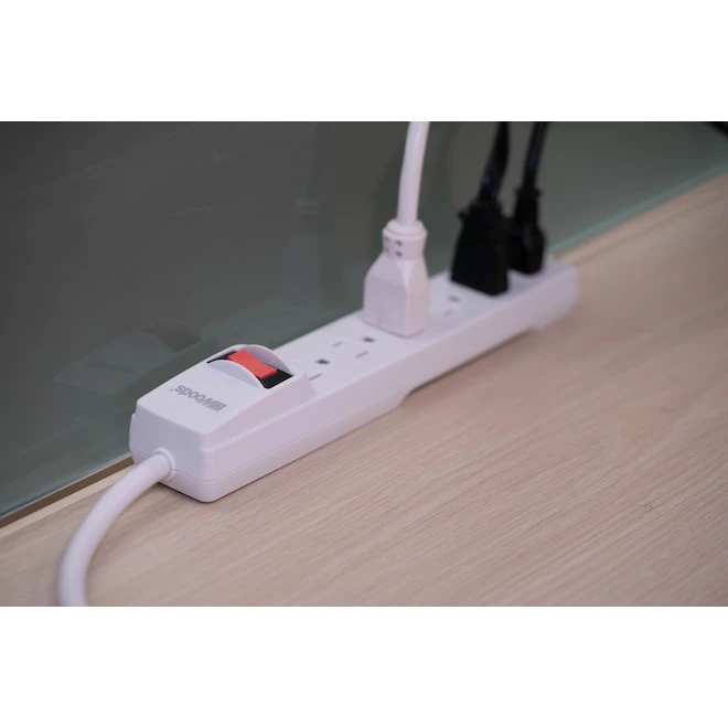 Woods 6-Outlet Power Bar With Surge Protection - 2 Pack - White - Image 3