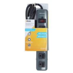 Woods 6-Outlet Power Bar With Surge Protection - Grey