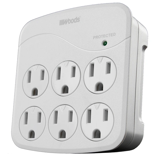 Woods 6-Outlet Surge Protection Wall Adapter - Phone Cradle
