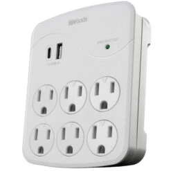 Woods Wall Adapter - 6 Outlets - USB - 120 V - EZ-Pull - White