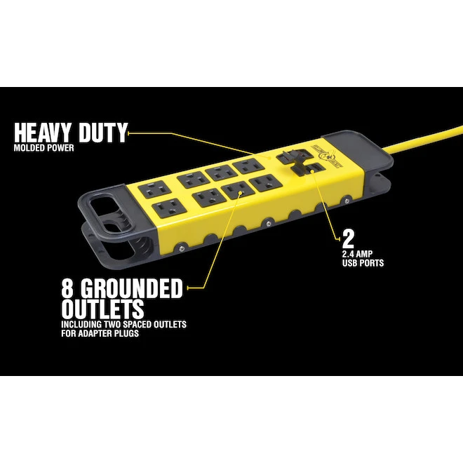8-Outlet Power Bar With Surge Protection - 6' - Yellow