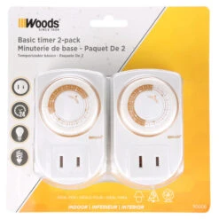Woods 24-Hour Mechanical Timer Outlet - White - 2-Pack